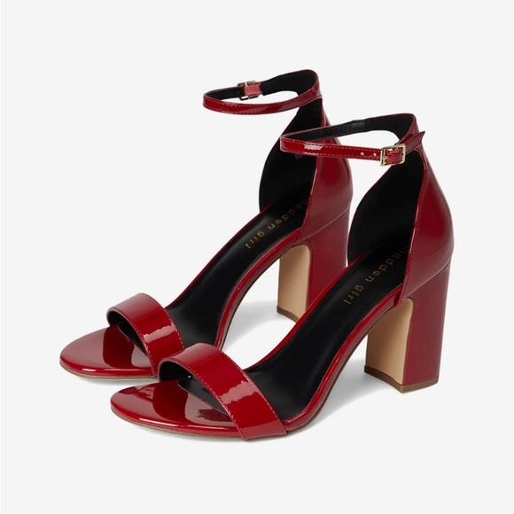 Madden Girl Shoes - Madden Girl Sasha Two-Piece Block Heel Sandals | Dark Red Patent | Size 9